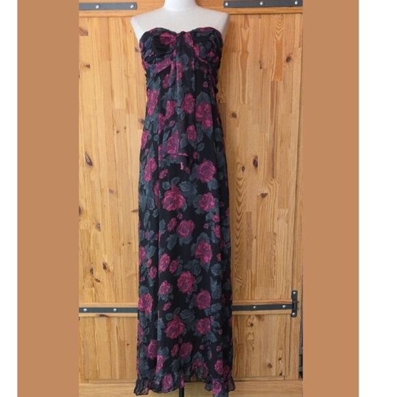 NEW FOR LOVE & LEMONS TEAGAN STRAPLESS FLORAL PRINT BLACK MAXI DRESS SIZE M - Picture 2 of 11
